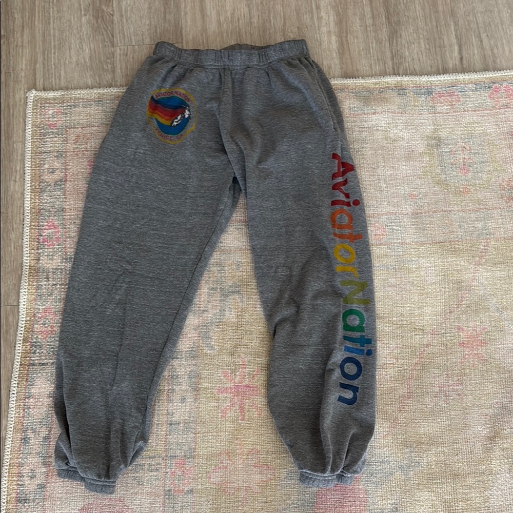 Aviator Nation Gray Sweatpants with Rainbow Graphics